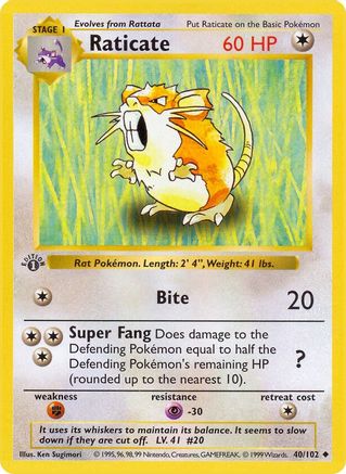 Raticate 040/102 - Base Set Shadowless 1st Edition