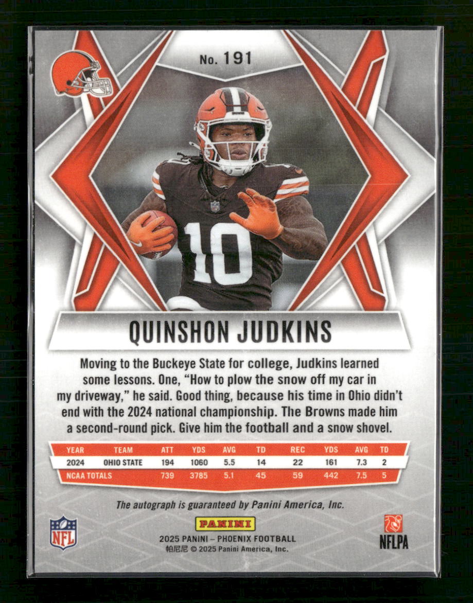 2025 Panini Rc Auto Silver Pandora Prizm Quinshon Judkins Rookie Auto #191