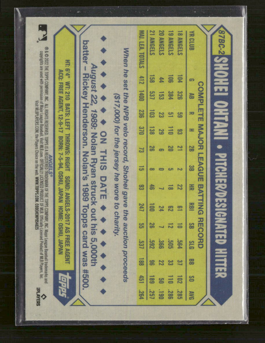 2022 Topps Chrome 1987 Topps Baseball 35th Anniversary Shohei Ohtani #87BC-2