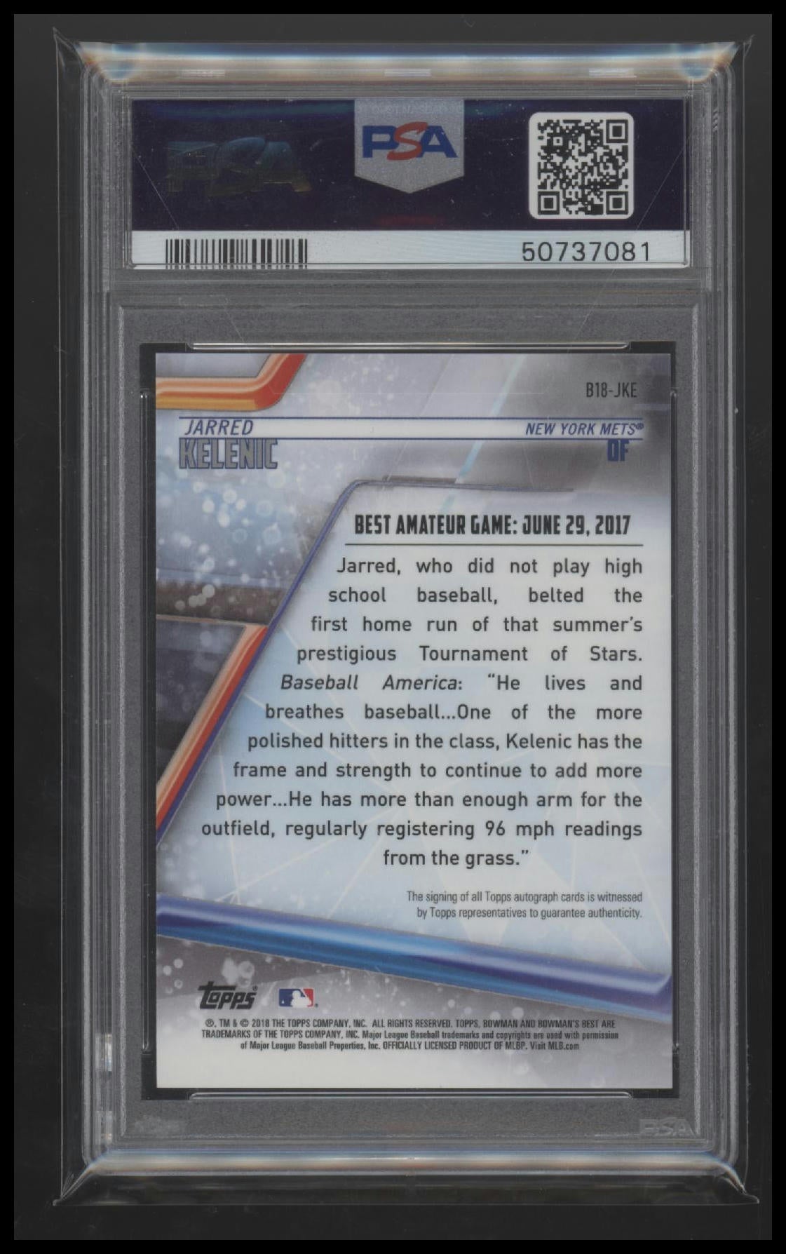 2018 Bowmans Best Of 2018 Autographs Jarred Kelenic 9 PSA #B18JKE