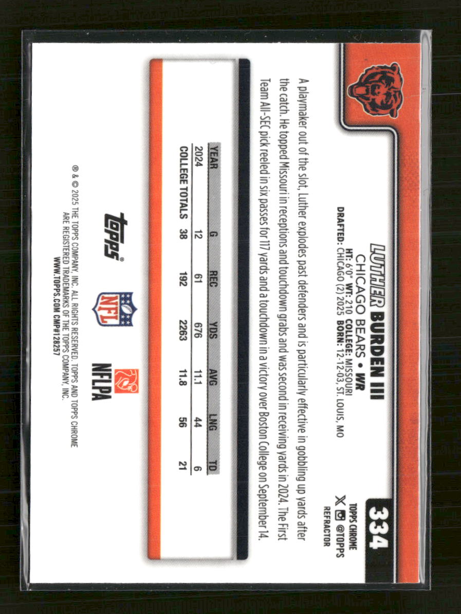 2025 Topps Chrome Refractor Luther Burden III Rookie #334