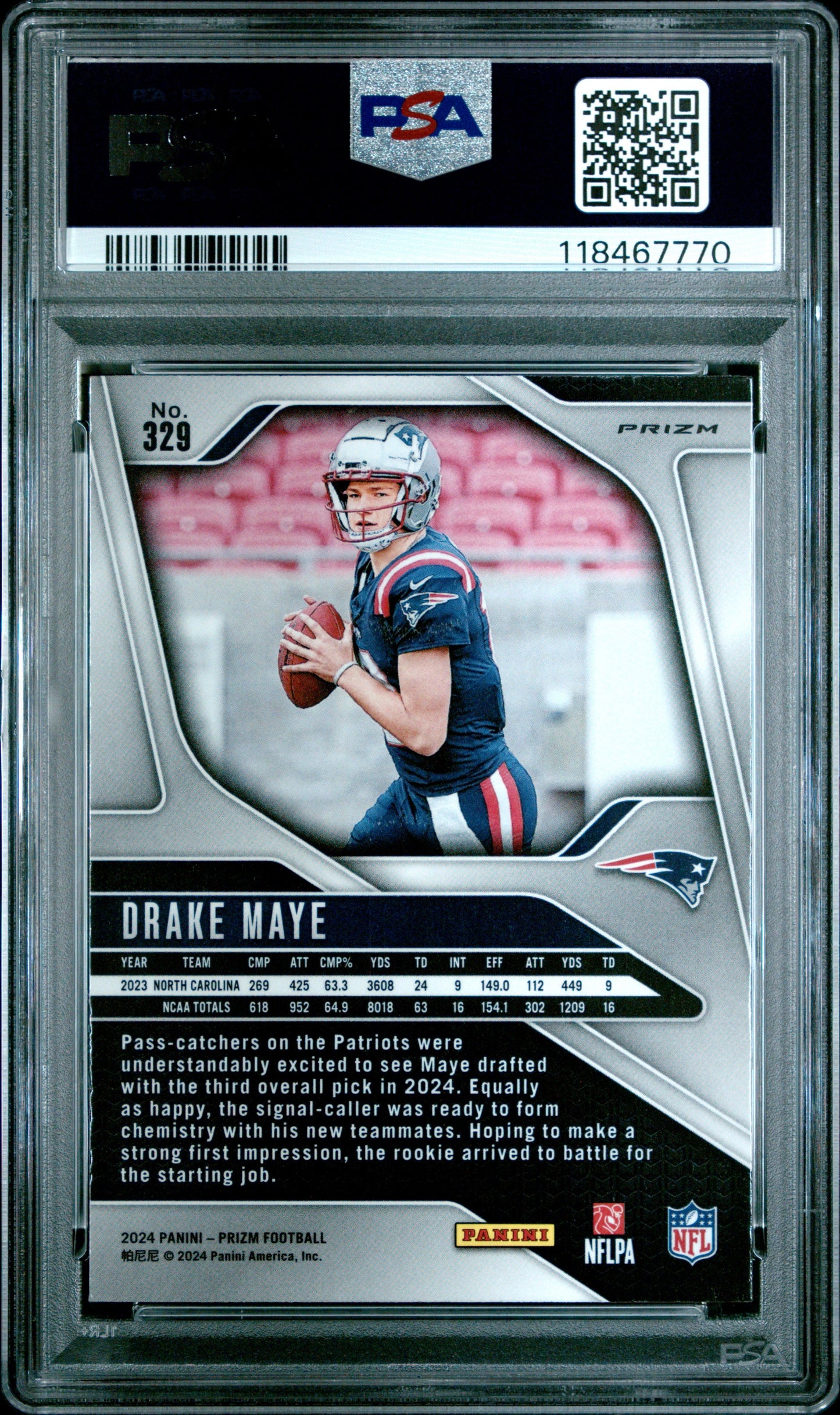 2024 Panini Prizm Green Wave Drake Maye 9 PSA #329