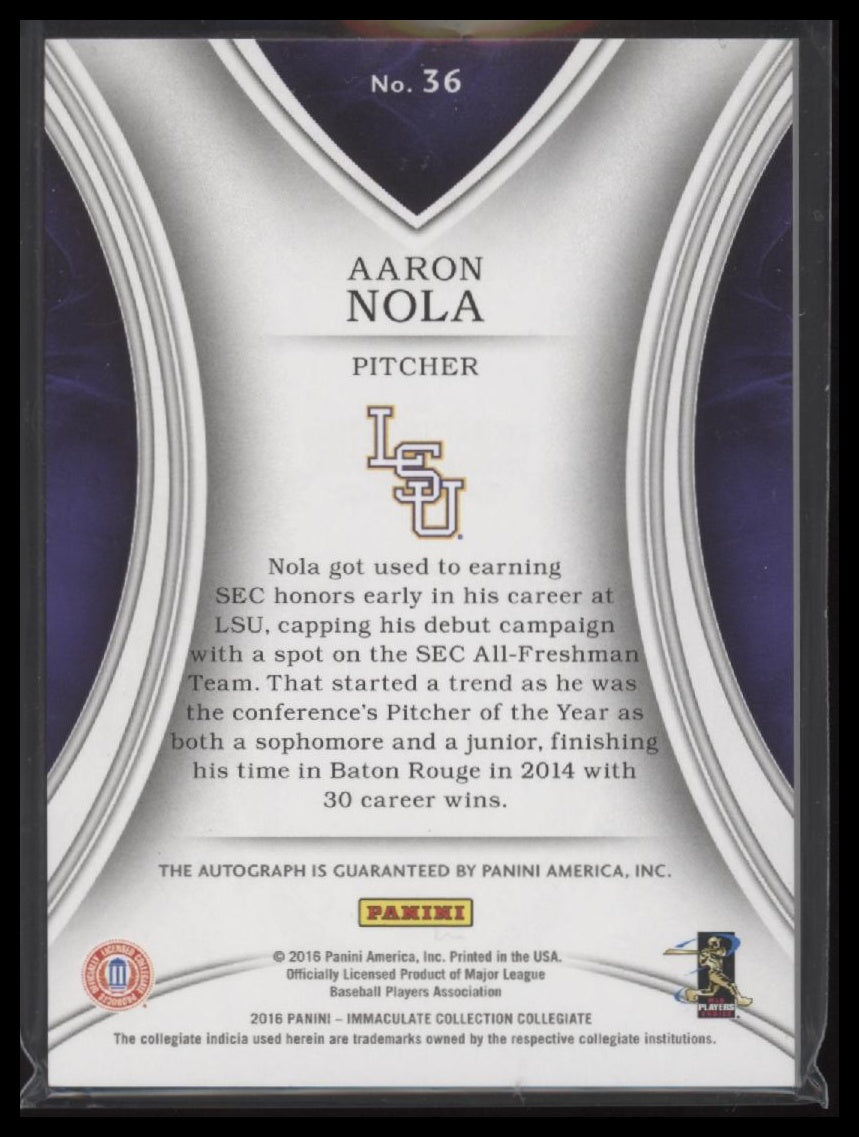 2016 Panini Immaculate Collegiate Rookie Autographs Aaron Nola #/99 Auto #36