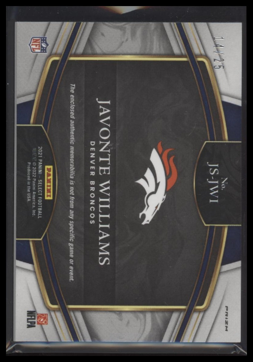 2021 Panini Select Rookie Swatch Tie-Dye Prizm Javonte Williams #/25 #JS-JWI