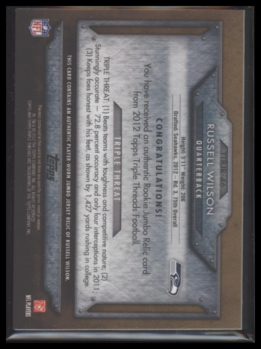 2012 Topps T. T. Rookie Jumbo Relics Sepia Russell Wilson #/75 #TTRJR-46