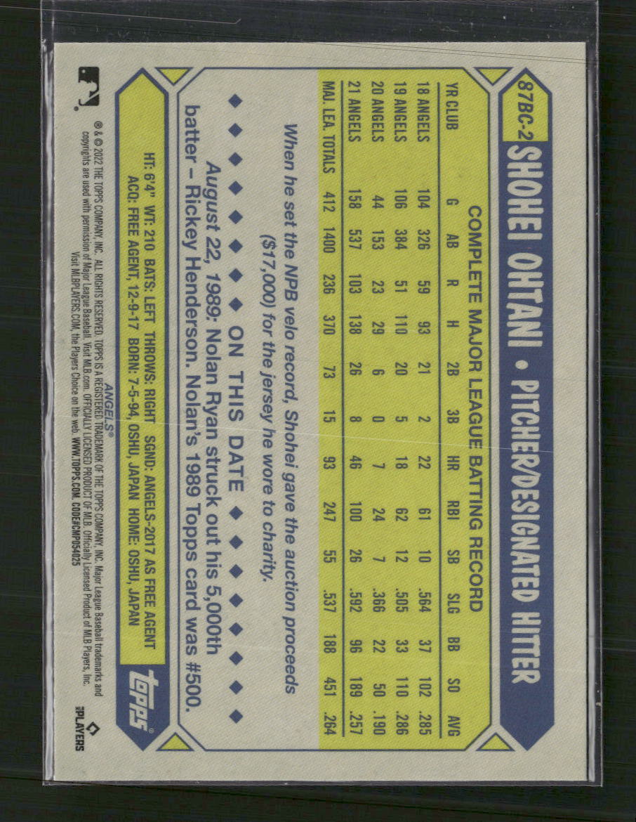 2022 Topps Chrome 1987 Topps Baseball 35th Anniversary Shohei Ohtani #87BC-2