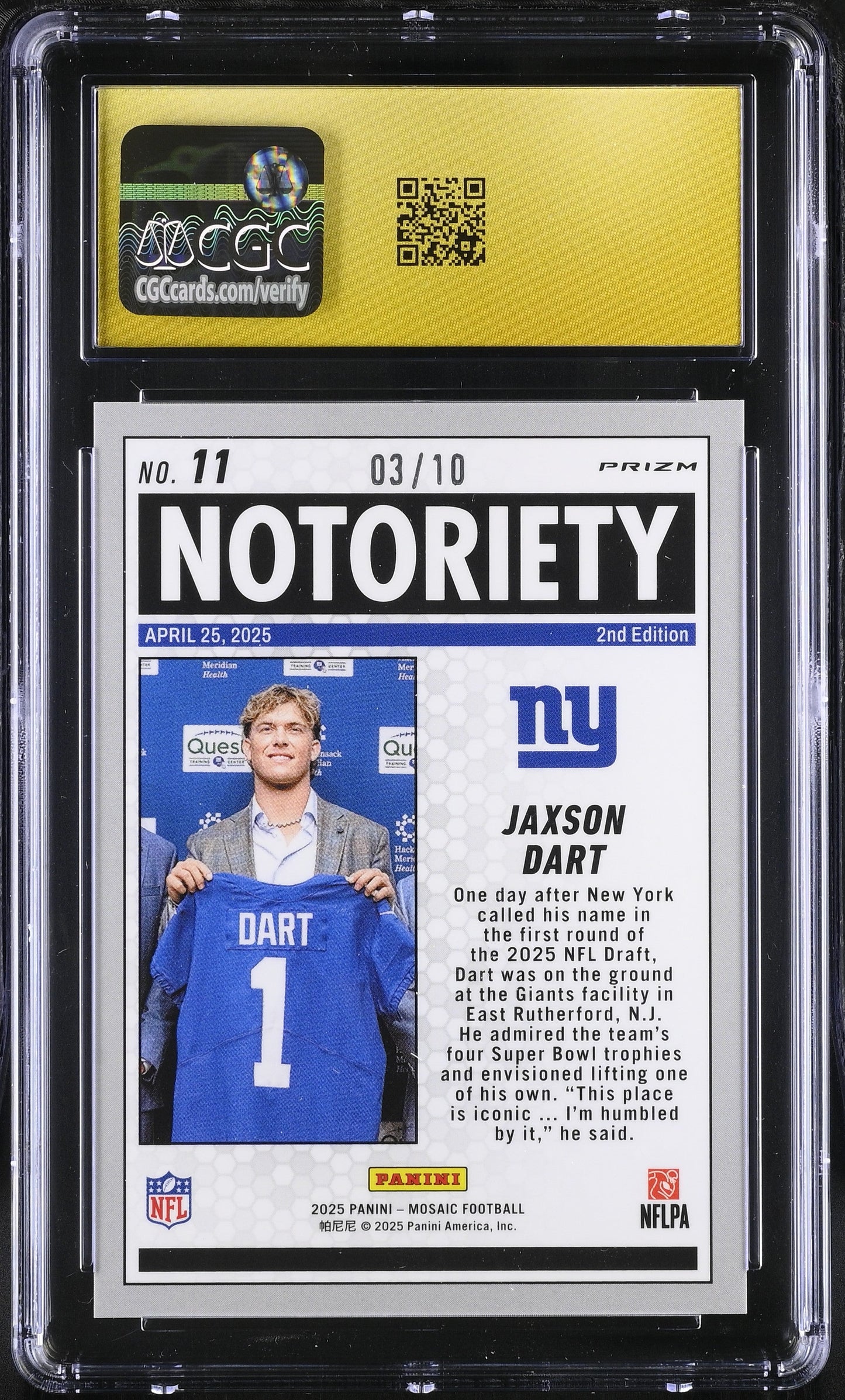 2025 Mosaic Green Fluorescent Notoriety Jaxson Dart CGC Pristine 10 #11