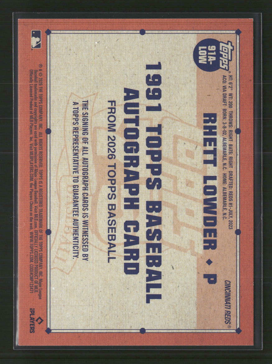 2026 Topps 1991 Topps Baseball 35th Anniversary Auto Rhett Lowder #91A-LOW