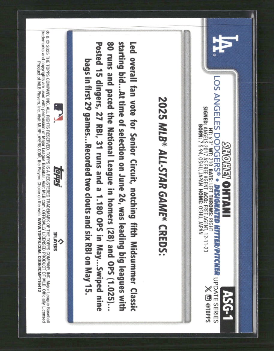 2025 Topps Update 2025 All-Star Game Pink Foil Shohei Ohtani #ASG-1