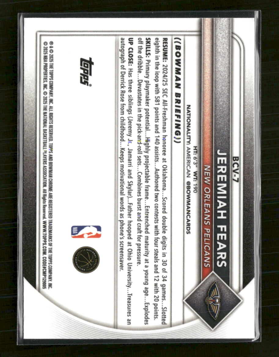 2025-26 Bowman Chrome Fuchsia Mojo Refractor Jeremiah Fears #/299 #BCV-7