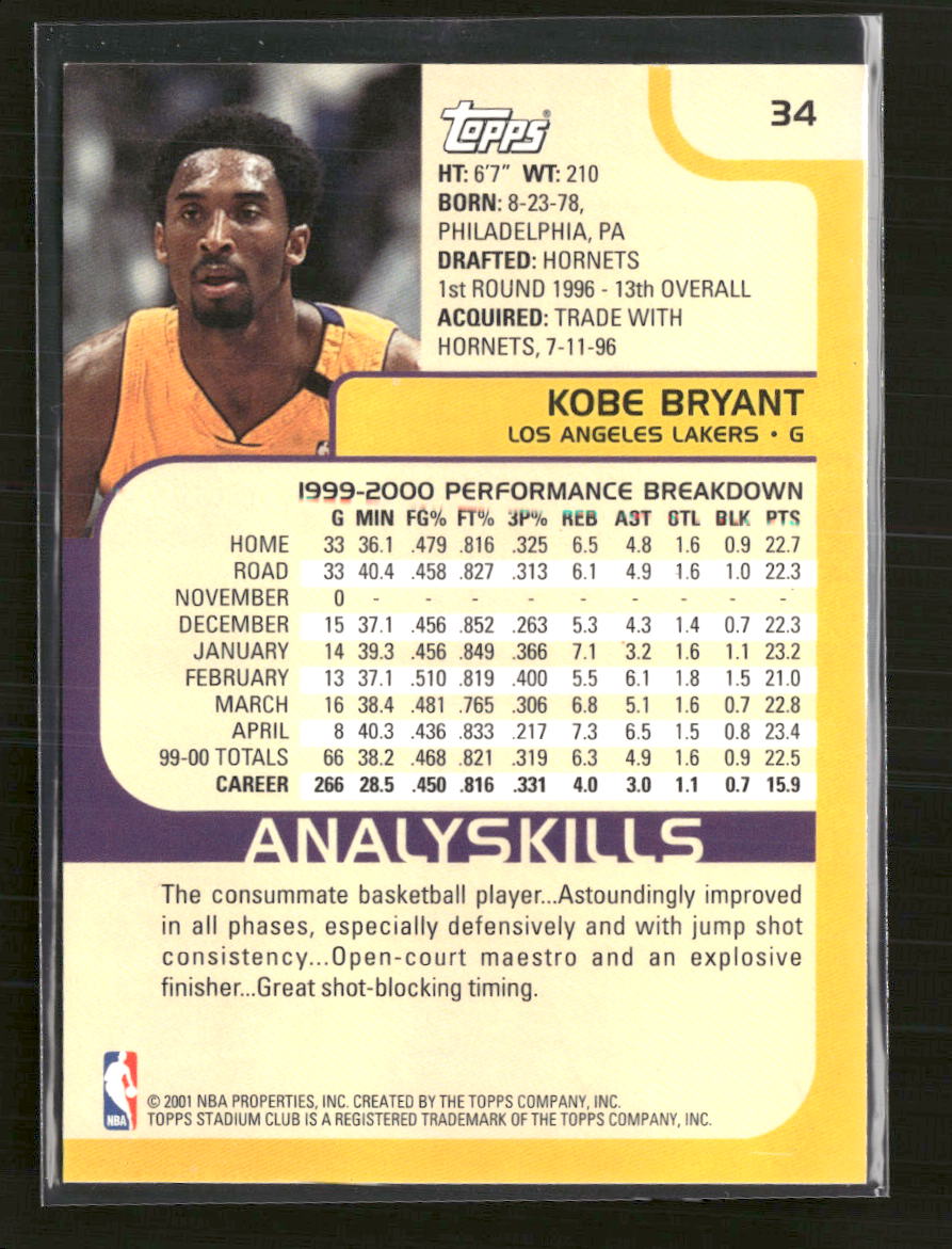 2000-01 Stadium Club Kobe Bryant #34