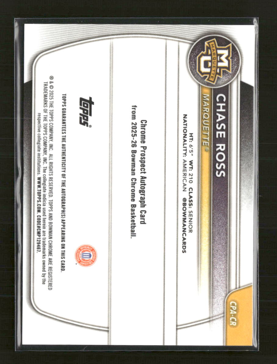 2025-26 Topps Bowman Chrome Auto Chase Ross 1st Gold Mojo #CPA-CR #/50