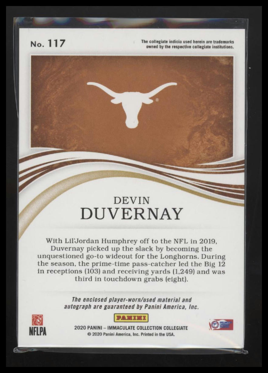 2020 Panini Immaculate Collegiate RC Patch Auto #/25 Devin Duvernay #117