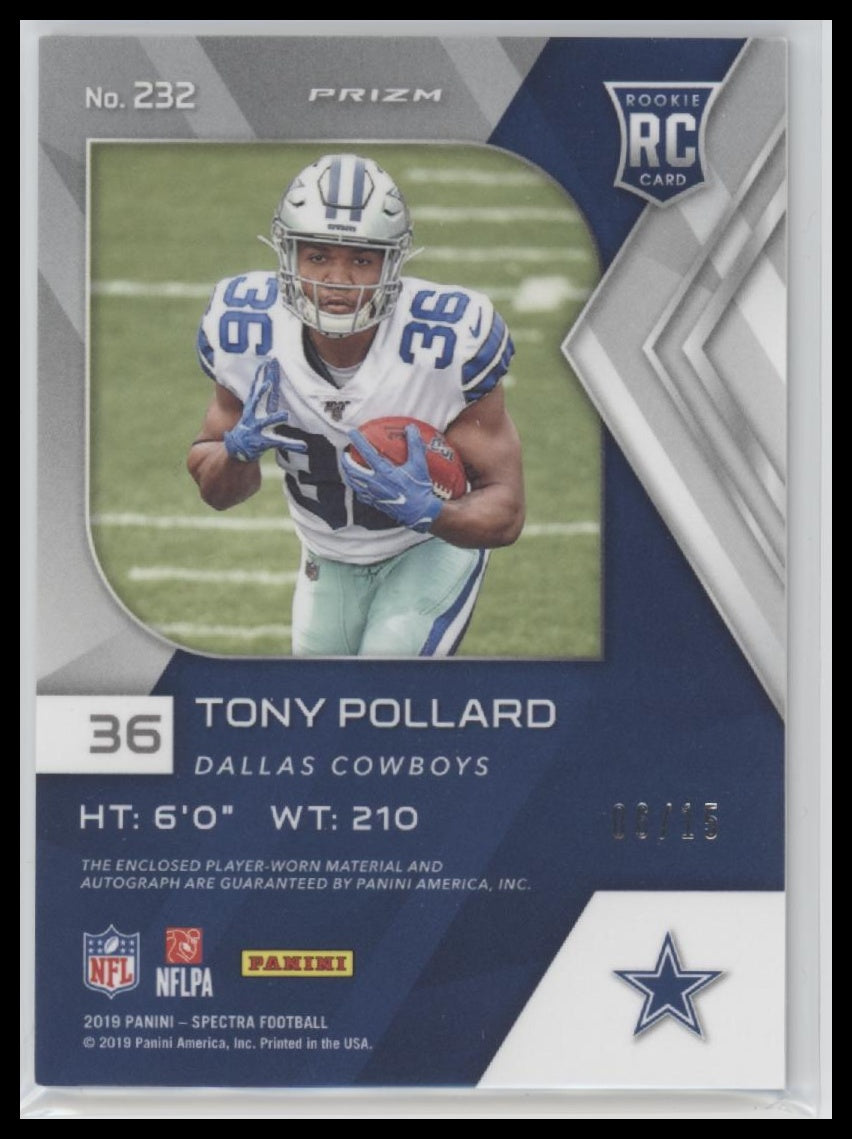 2019 Panini Spectra Rookie Patch Auto Neon Orange Prizm Tony Pollard #232