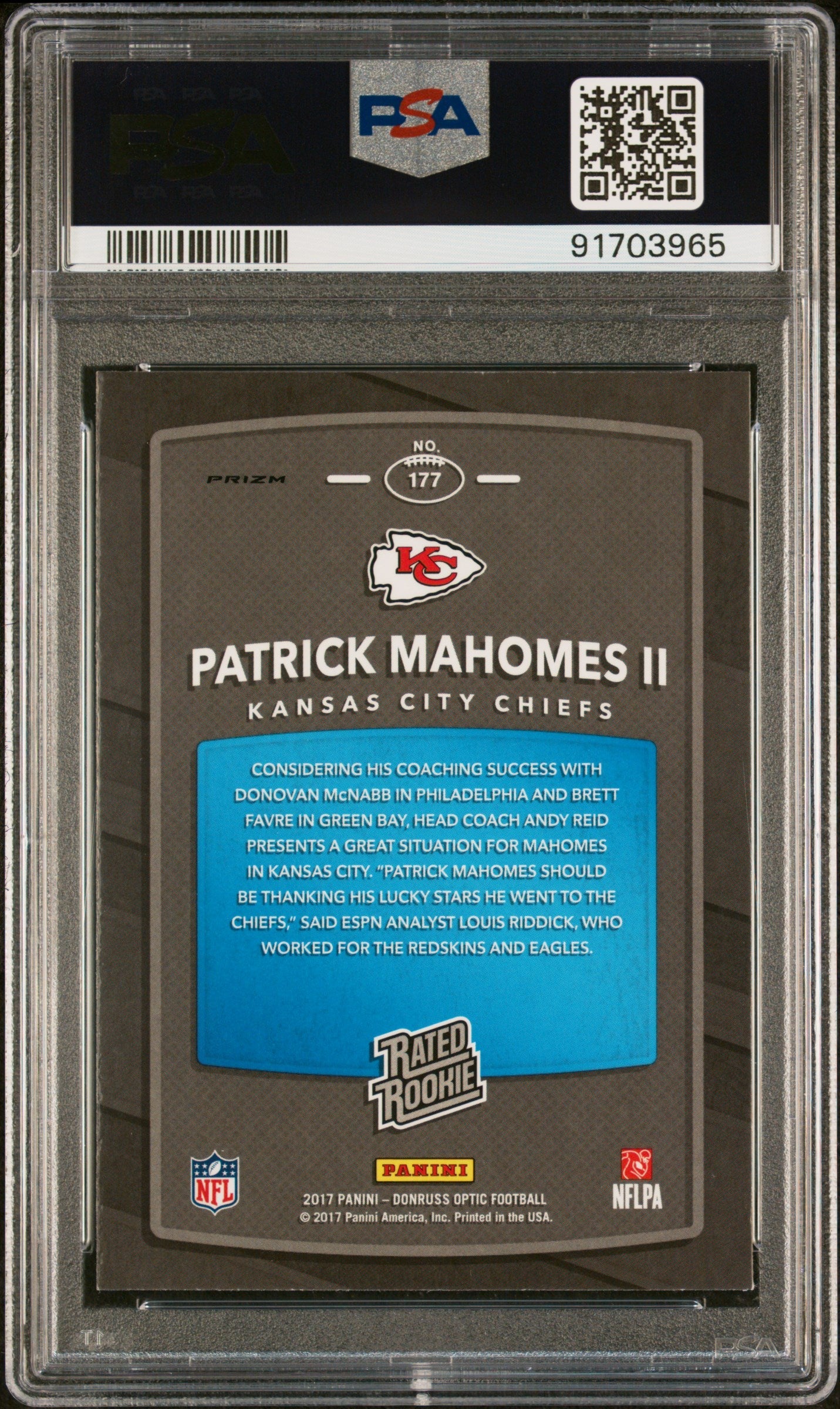 2017 Panini Donruss Optic Red/Yellow Patrick Mahomes Ii 9 PSA #177