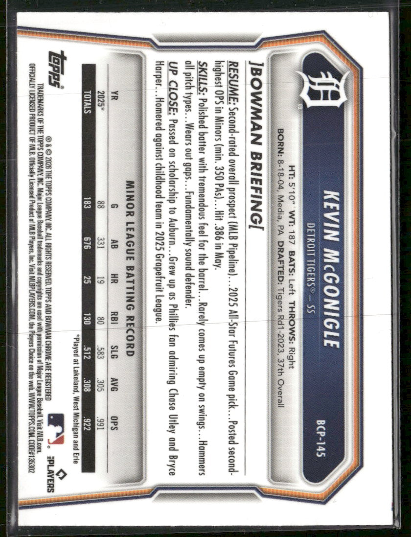2026 Bowman Chrome Prospects Lava Refractor Kevin McGonigle #/399 #BCP-145