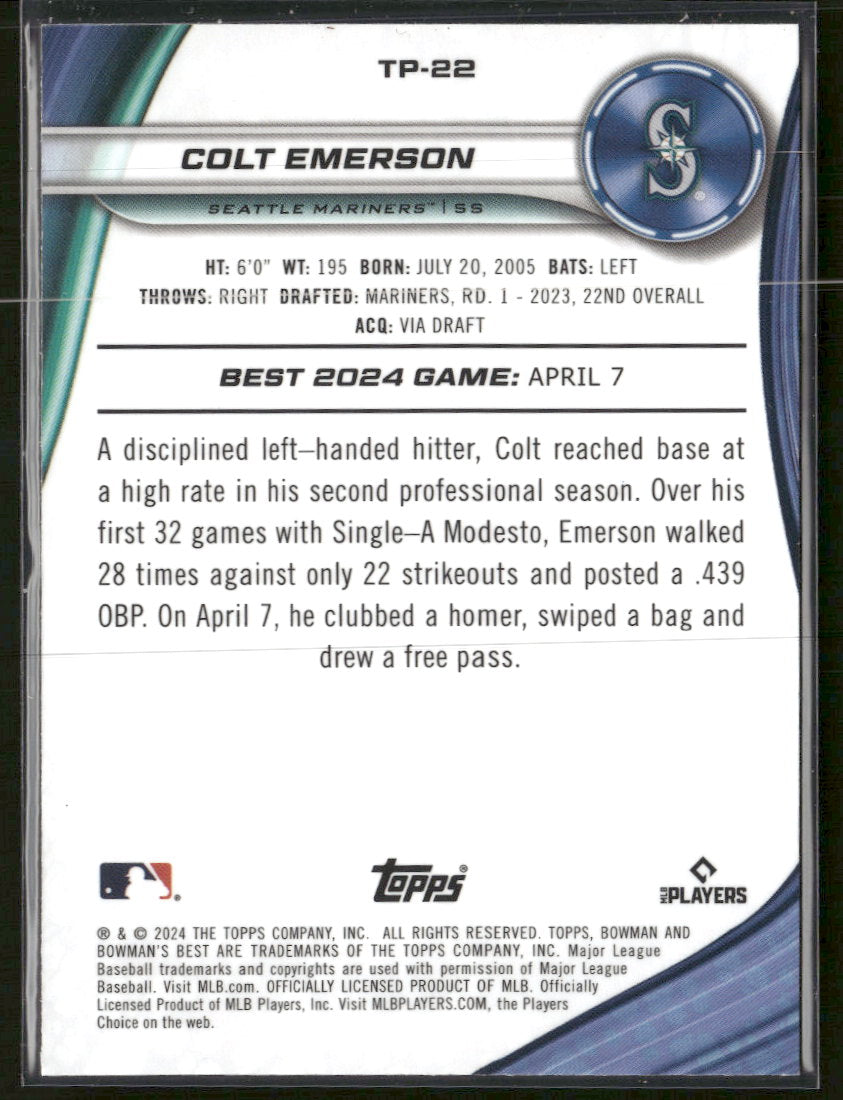 2024 Bowman's Best Prospects Aqua Lava Refractors Colt Emerson #/199 #TP-22