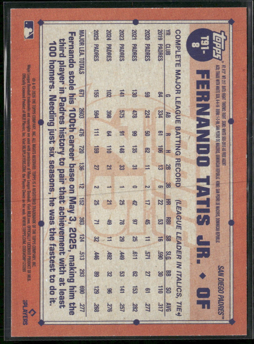 2026 Topps 1991 Baseball Black Fernando Tatis Jr. #/10 #T91-8
