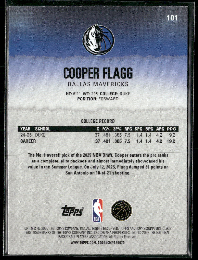 2025-26 Topps Signature Class Cooper Flagg RC #101