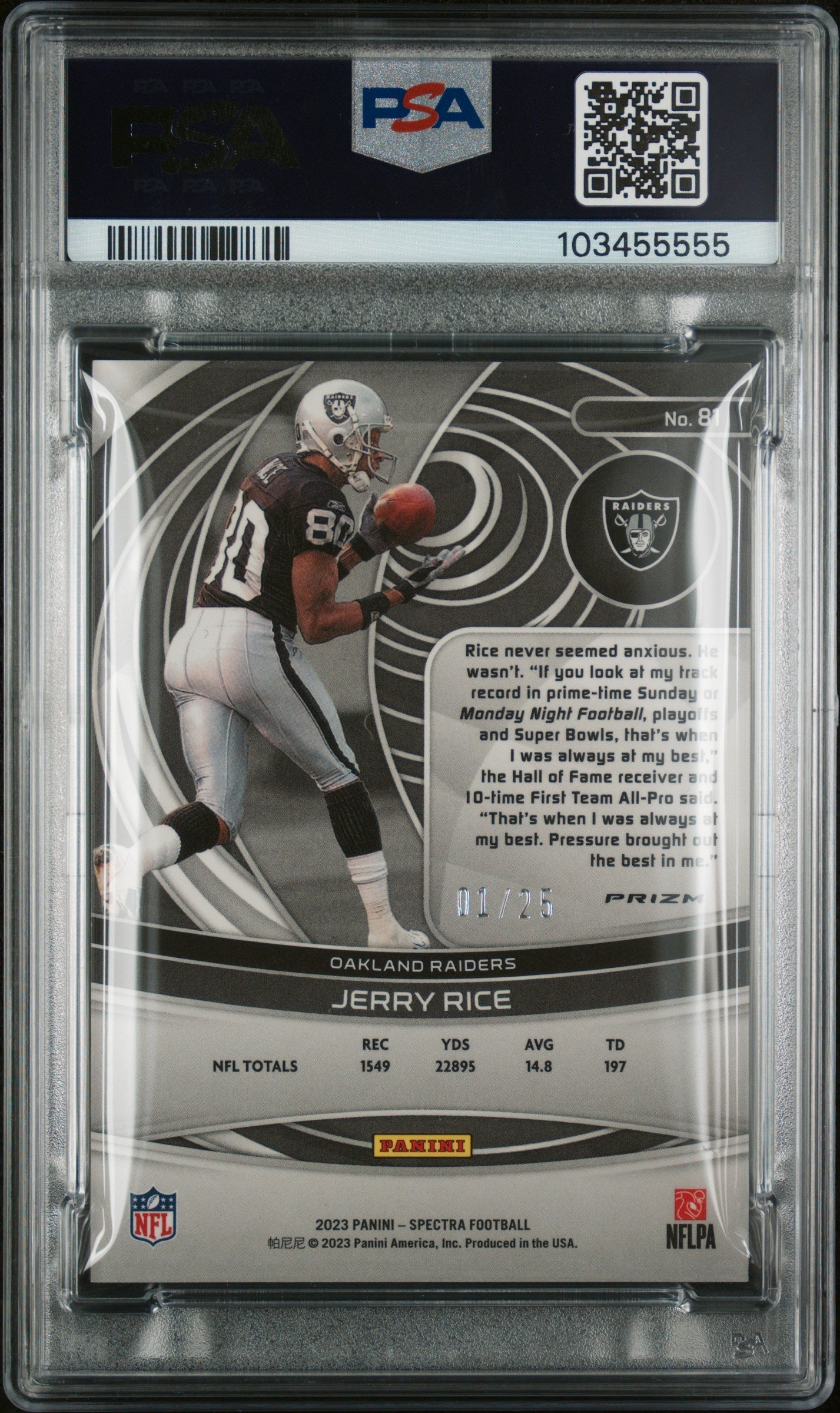 2023 Panini Spectra Meta Jerry Rice 10 PSA #81
