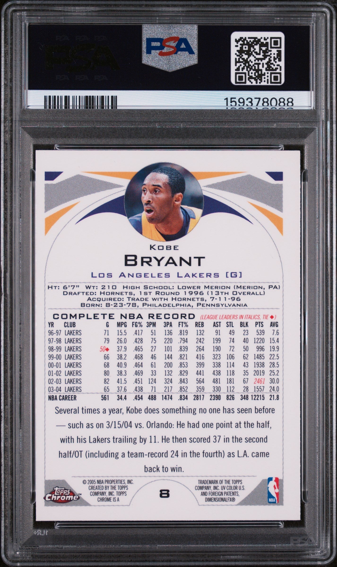 2004 Topps Chrome Kobe Bryant 10 PSA #8