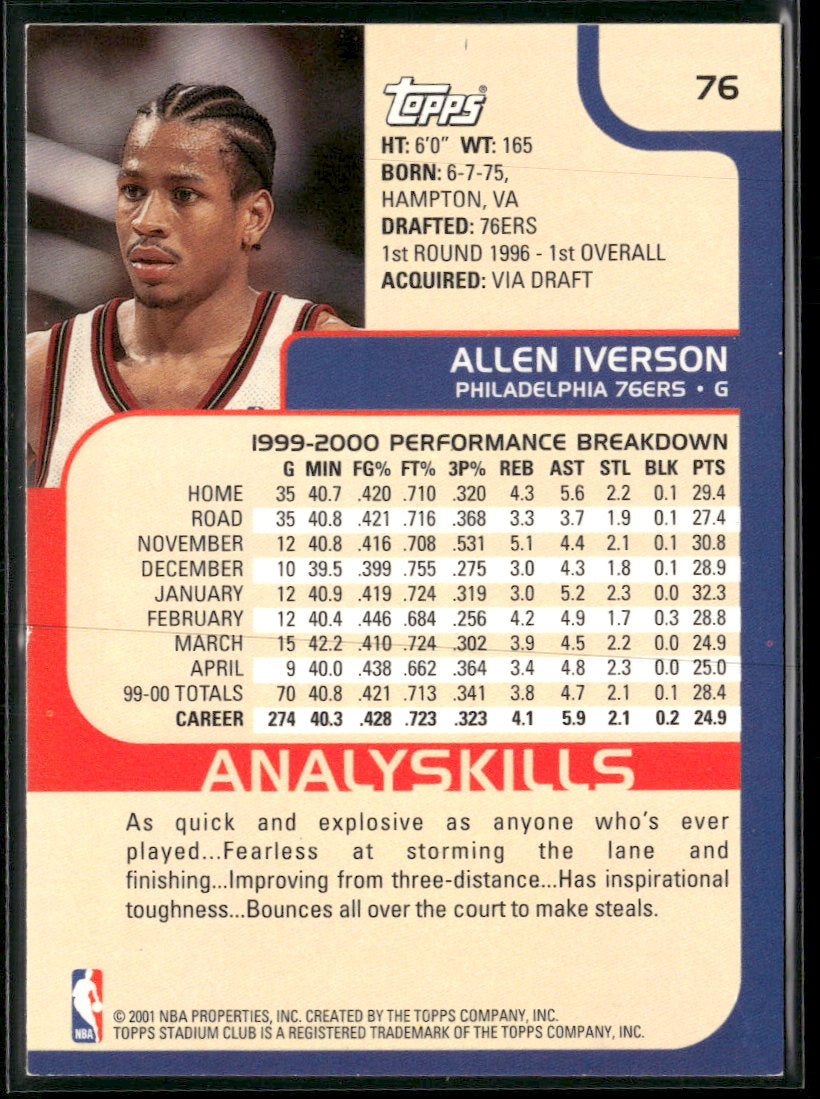 2000-01 Stadium Club Allen Iverson #76
