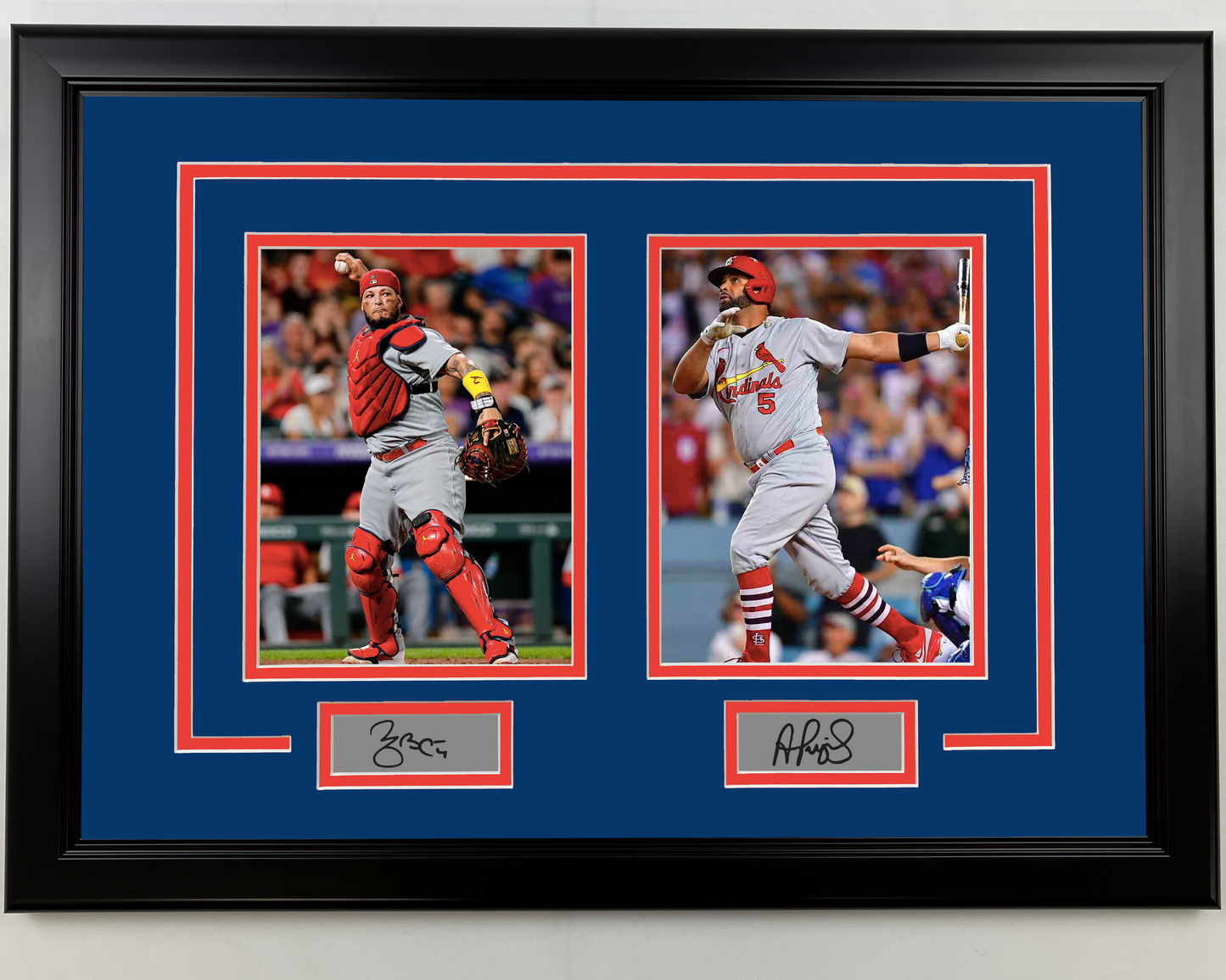 Framed Albert Pujols and Yadier Molina Facsimile Laser Engraved Signatures St. Louis Cardinals 17x23 Dual Baseball Photo