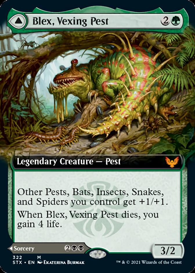 Blex, Vexing Pest // Search for Blex (STX-322) - Strixhaven: School of Mages: (Extended Art) Foil