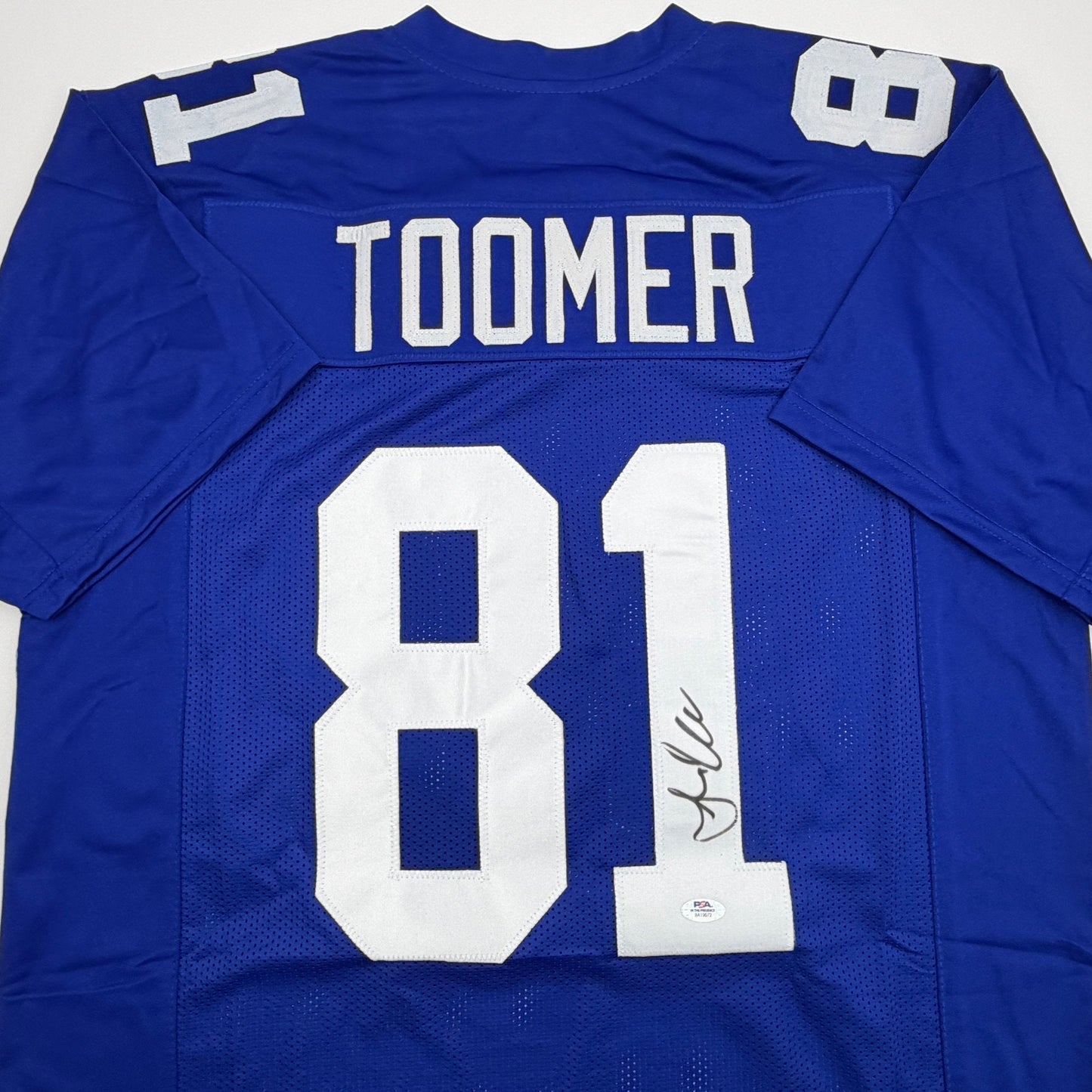 Autographed/Signed Amani Toomer New York Blue Football Jersey PSA/DNA COA