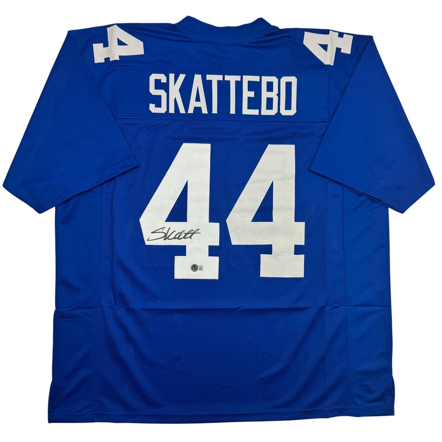 Autographed/Signed Cam Skattebo New York Blue Football Jersey Beckett BAS COA