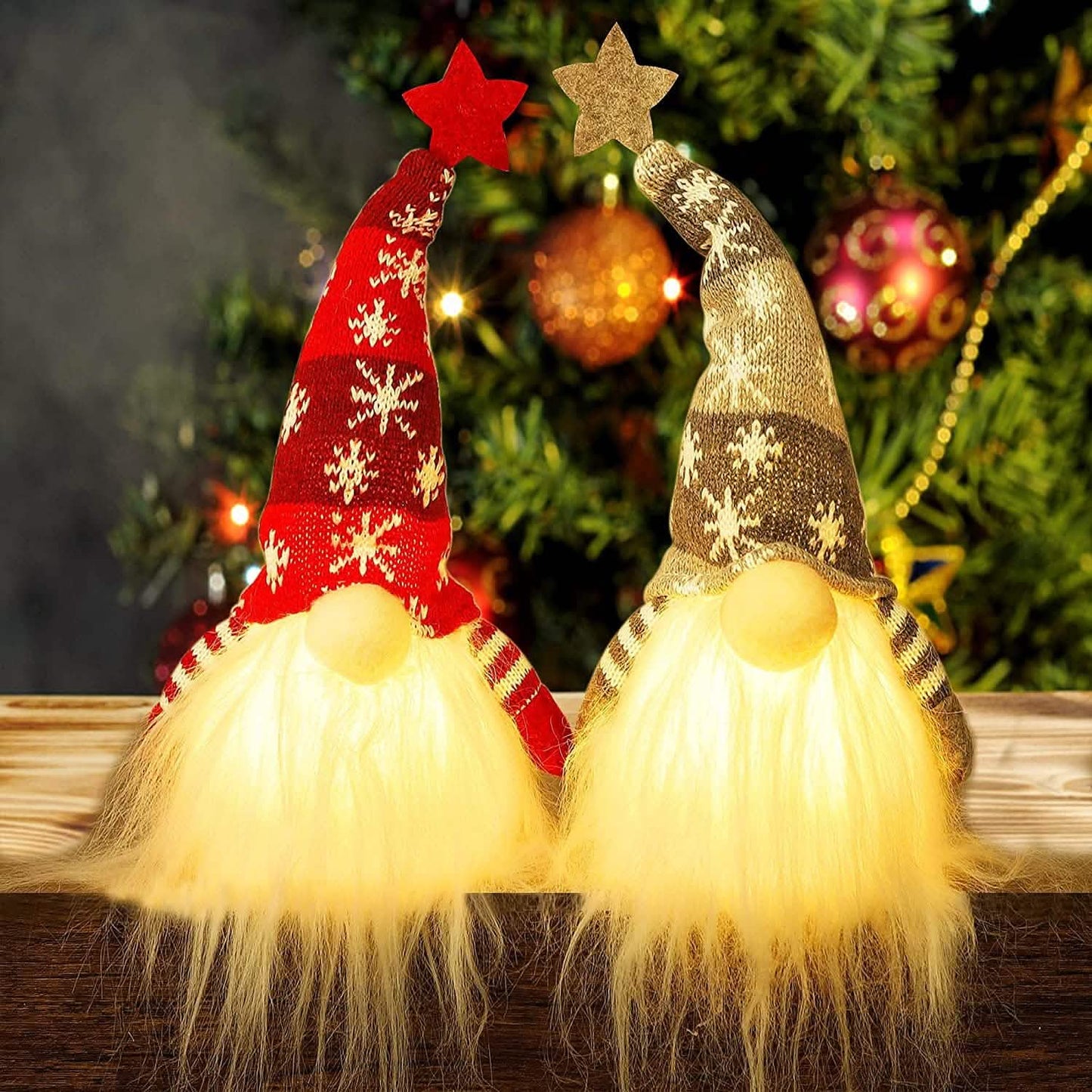 2-Pieces: 11" Lighted Christmas Gnome Santa
