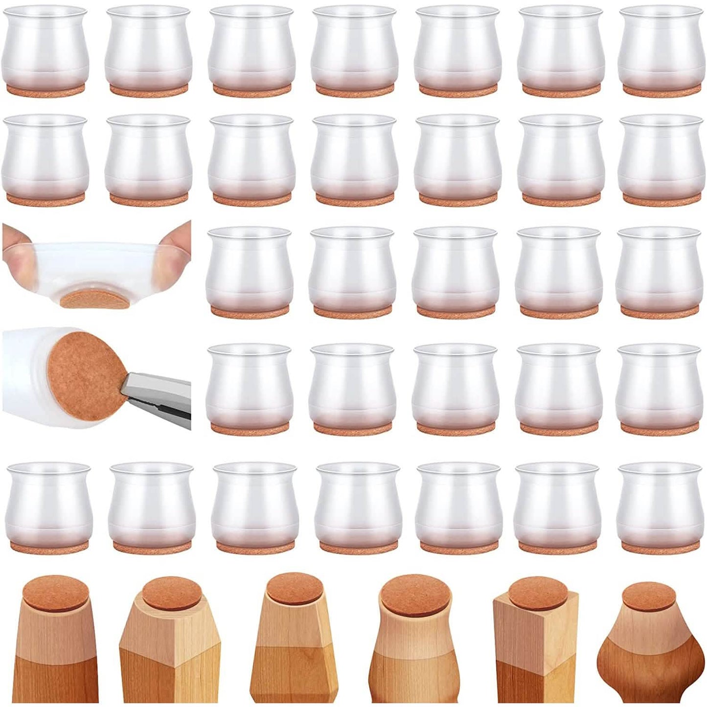 32-Piece: Clear Chair Leg Floor Protectors