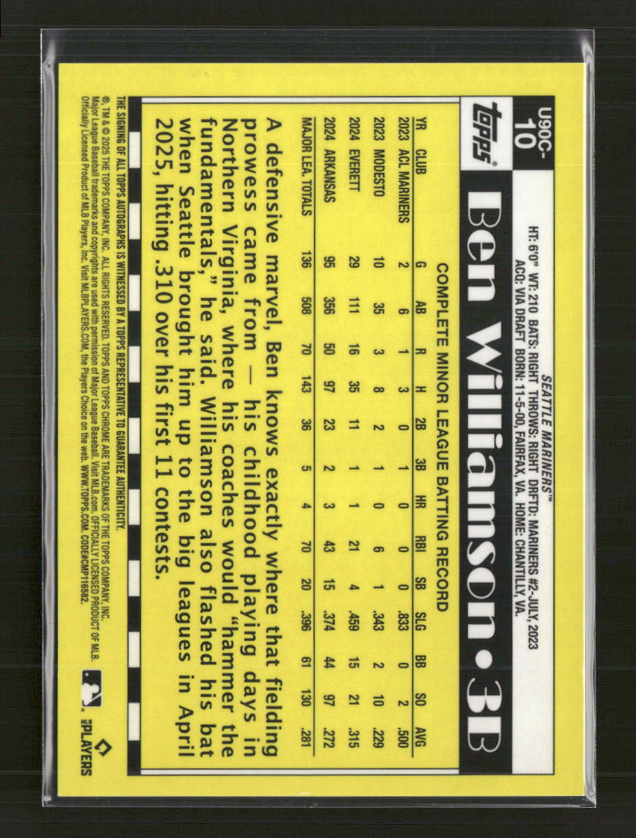 2025 Topps 1990  Baseball 35th Anniversary Auto Ben Williamson #/299 #U90C-10