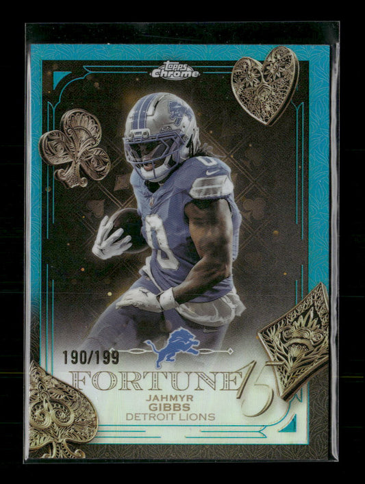 2025 Topps Chrome Fortune 15 Aqua Refractor Jahmyr Gibbs #/199 #F15-12
