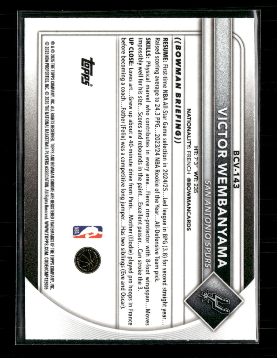 2025-26 Bowman Chrome Reptilian Refractor Victor Wembanyama #BCV-143