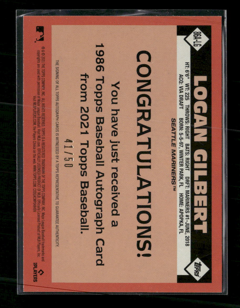 2021 Topps Update 1986 Topps Baseball Autographs Logan Gilbert Auto #86A-LG