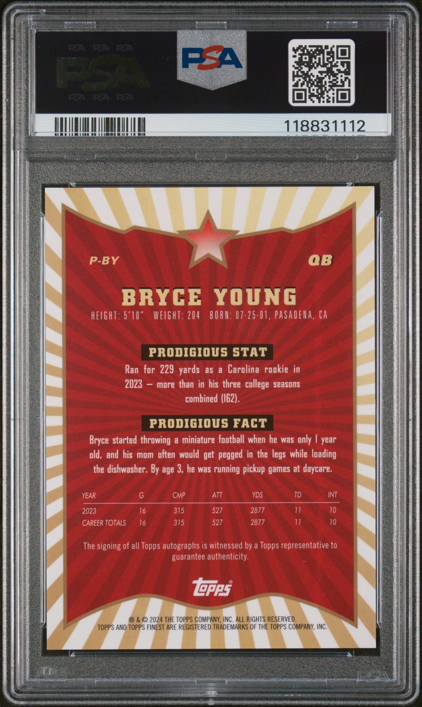 2024 Topps Finest Prodigies Auto-Gold Ref Bryce Young 9 PSA #PBY