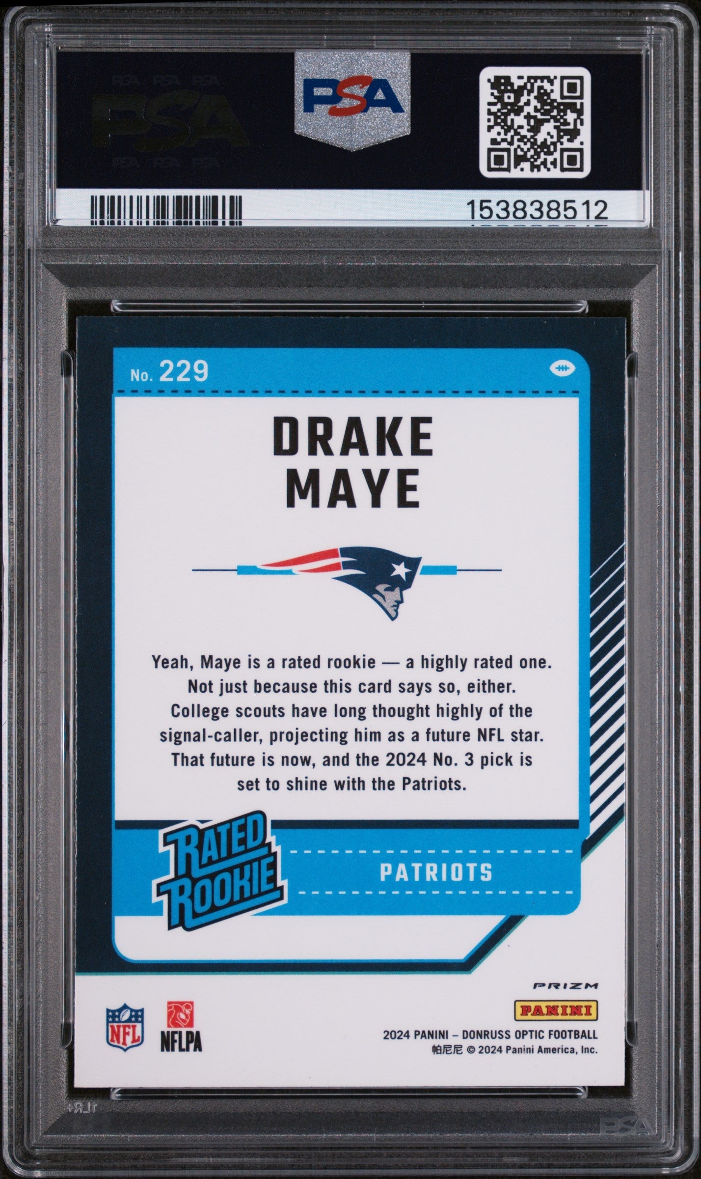 2024 Panini Donruss Optic Purple Shock Drake Maye 9 PSA #229