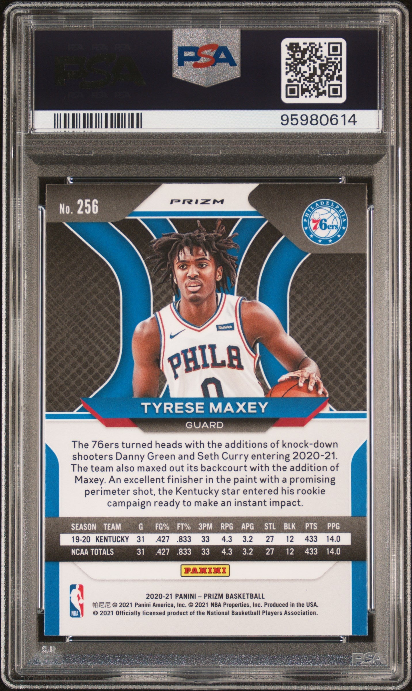 2020 Panini Prizm Pink Ice Tyrese Maxey 10 PSA #256