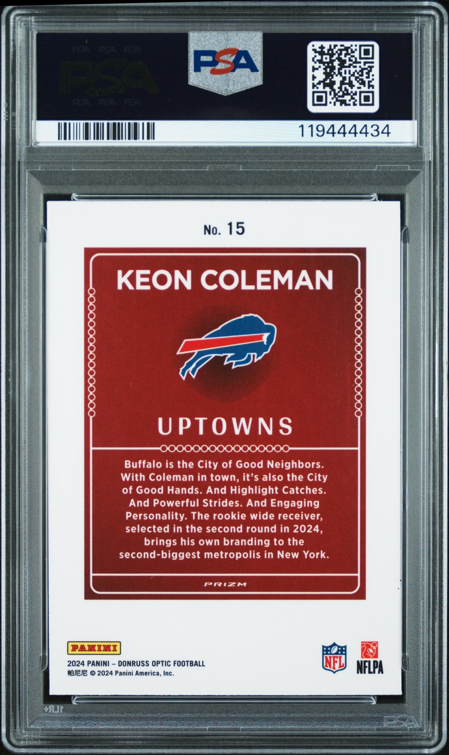 2024 Panini Donruss Optic Uptowns Keon Coleman 10 PSA #15