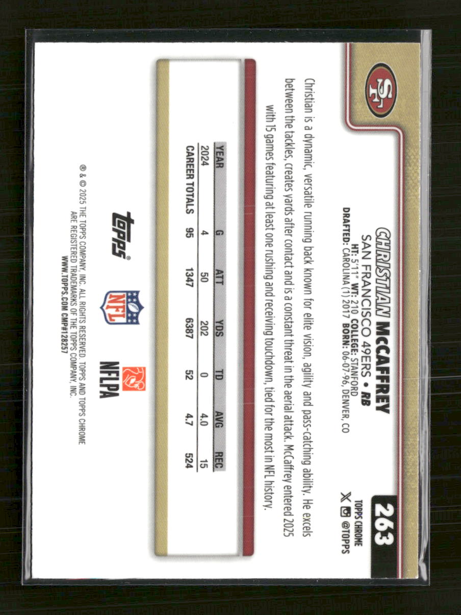 2025 Topps Chrome Pink Wave Refractor Christian McCaffrey #/250 #263