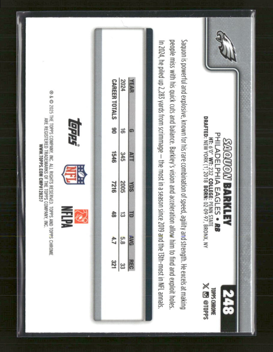2025 Topps Chrome Football Leather Purple Saquon Barkley #/75 #248