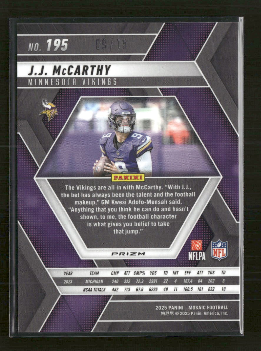 2025 Panini Mosaic Mosaic Tessellation J.J. McCarthy #/15 #195