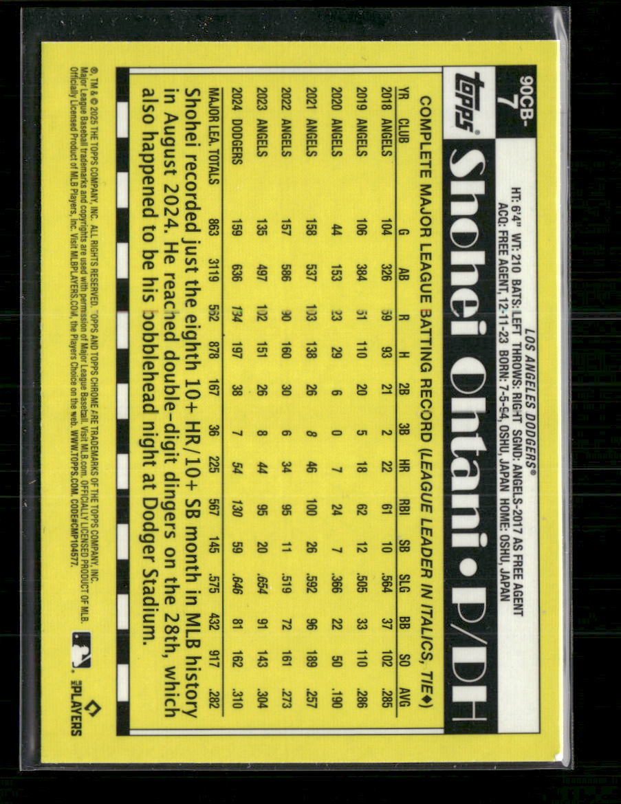 2025 Topps Chrome 1990 Topps Baseball 35th Anniversary Shohei Ohtani #90CB-7