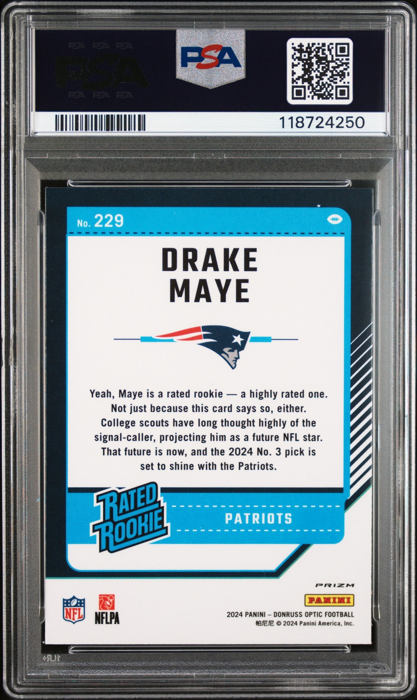 2024 Panini Donruss Optic Purple Shock Drake Maye 9 PSA #229