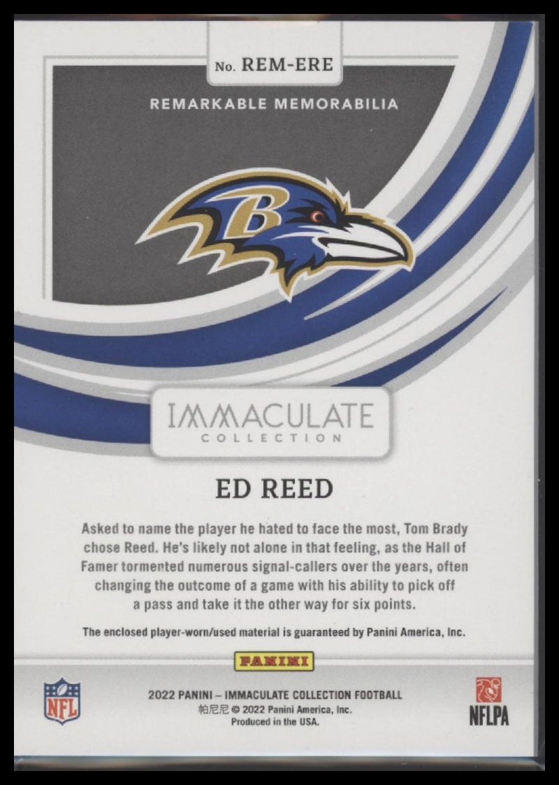 2022 Panini Immaculate Collection Remarkable Memorabilia Ed Reed #/49 #REM-ERE