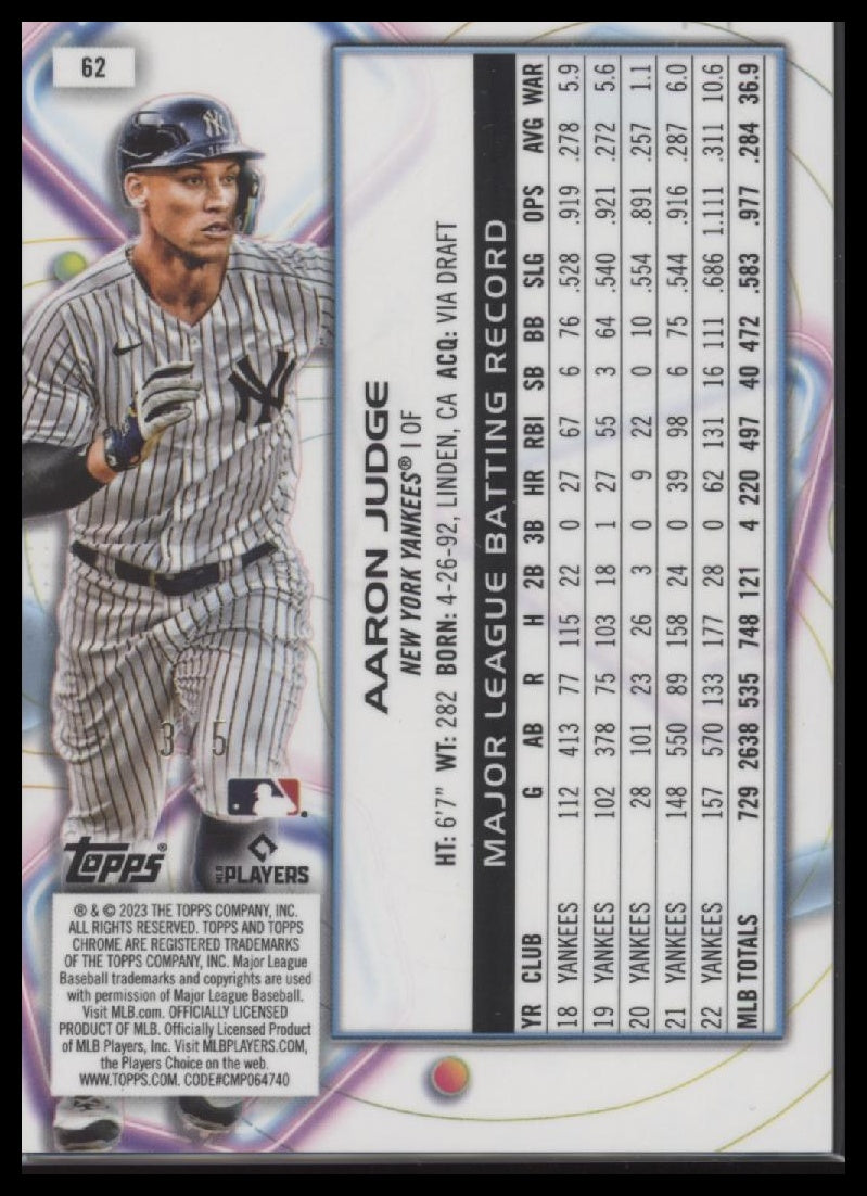2023 Topps Chrome Cosmic Red Flare Refractor Aaron Judge #/5 #62