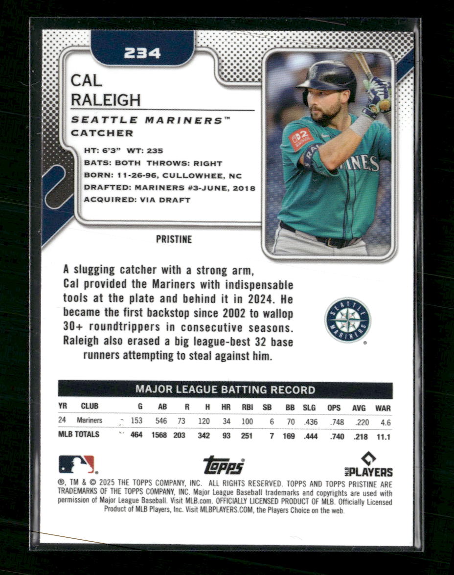 2025 Topps Pristine Blue Refractors Cal Raleigh #/75 #234