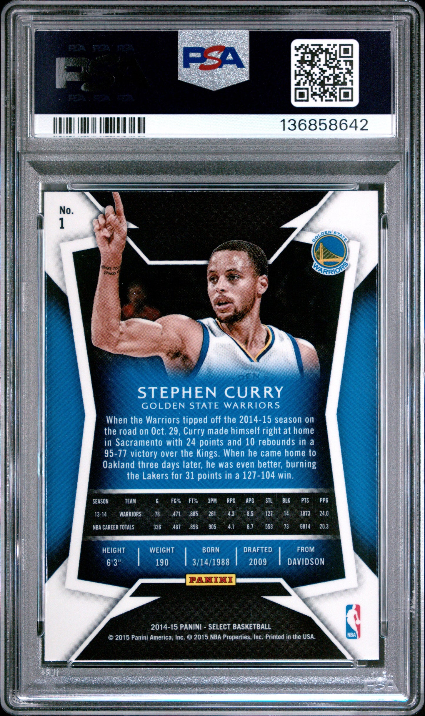 2014 Panini Select Stephen Curry 9 PSA #1