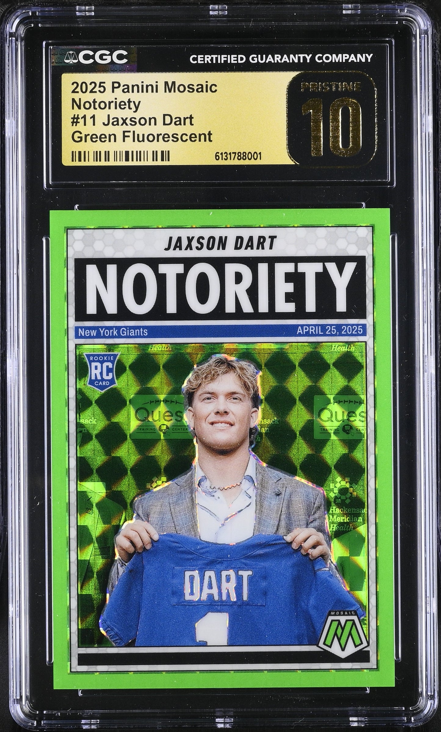 2025 Mosaic Green Fluorescent Notoriety Jaxson Dart CGC Pristine 10 #11